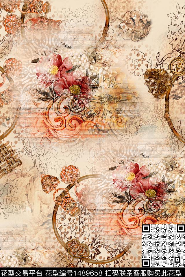 复古民族风花卉数码印花华亿平台下载（图片编号: 1489658） - 瓦栏（Walan）