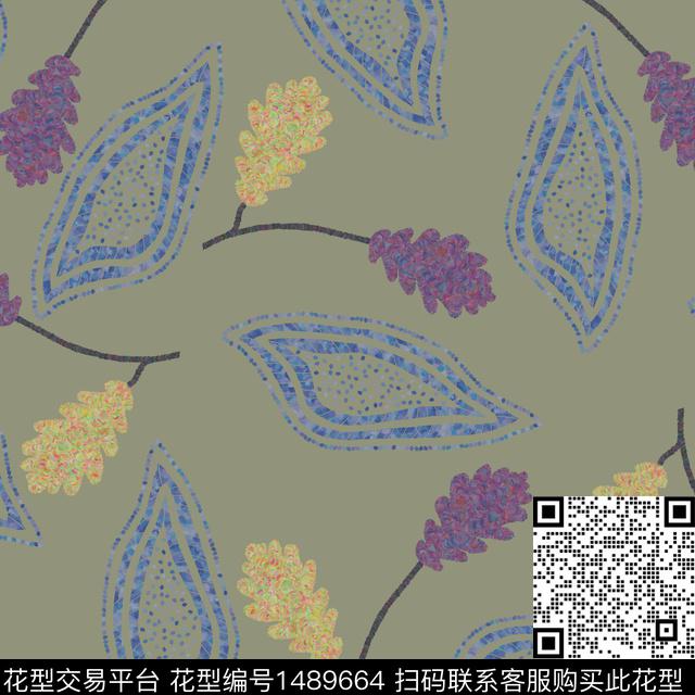 绿植树叶简约花卉数码印花华亿平台下载（图片编号: 1489664） - 瓦栏（Walan）