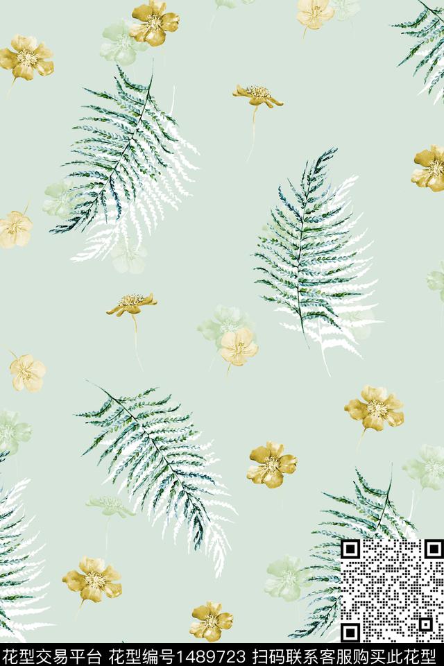 绿植树叶雪纺大牌风数码印花华亿平台下载（图片编号: 1489723） - 瓦栏（Walan）