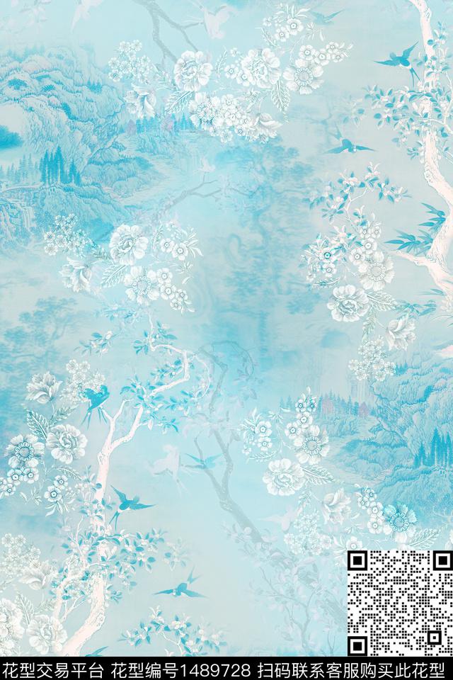 绿植树叶雪纺大牌风数码印花华亿平台下载（图片编号: 1489728） - 瓦栏（Walan）