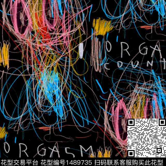 涂鸦线条表情数码印花华亿平台下载（图片编号: 1489735） - 瓦栏（Walan）