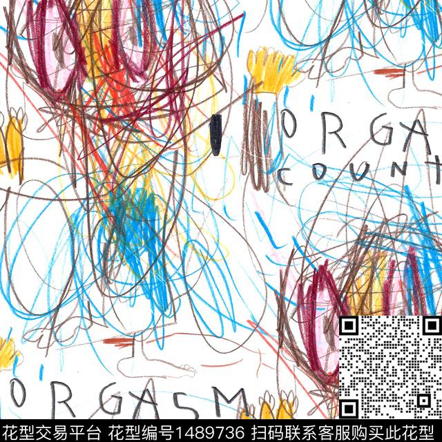 涂鸦线条表情数码印花华亿平台下载（图片编号: 1489736） - 瓦栏（Walan）