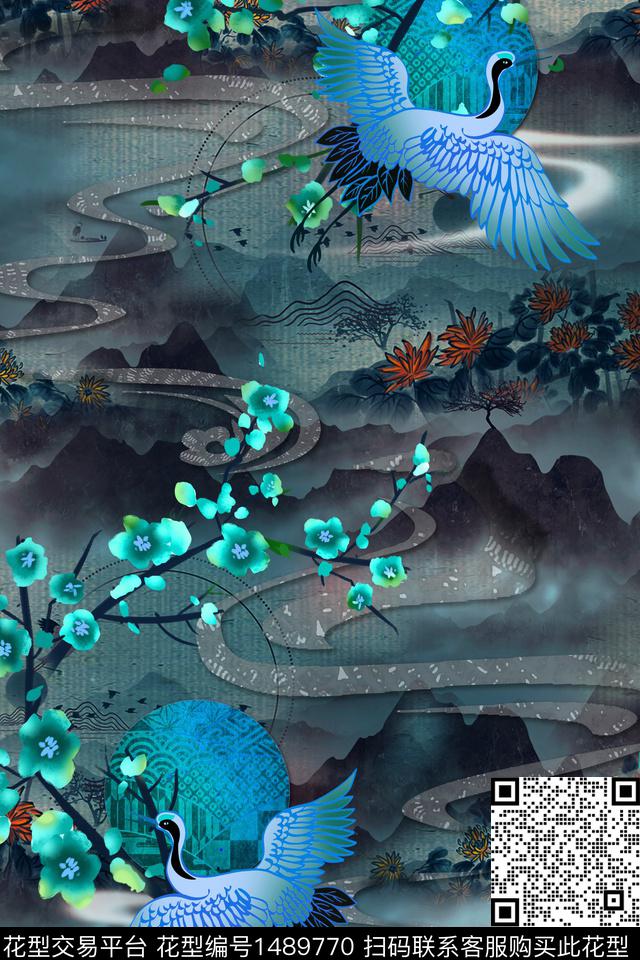 香云纱旗袍抽象数码印花华亿平台下载（图片编号: 1489770） - 瓦栏（Walan）