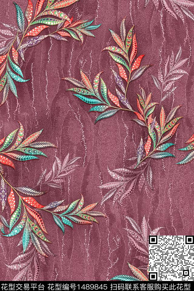 肌理趣味绿植树叶数码印花华亿平台下载（图片编号: 1489845） - 瓦栏（Walan）