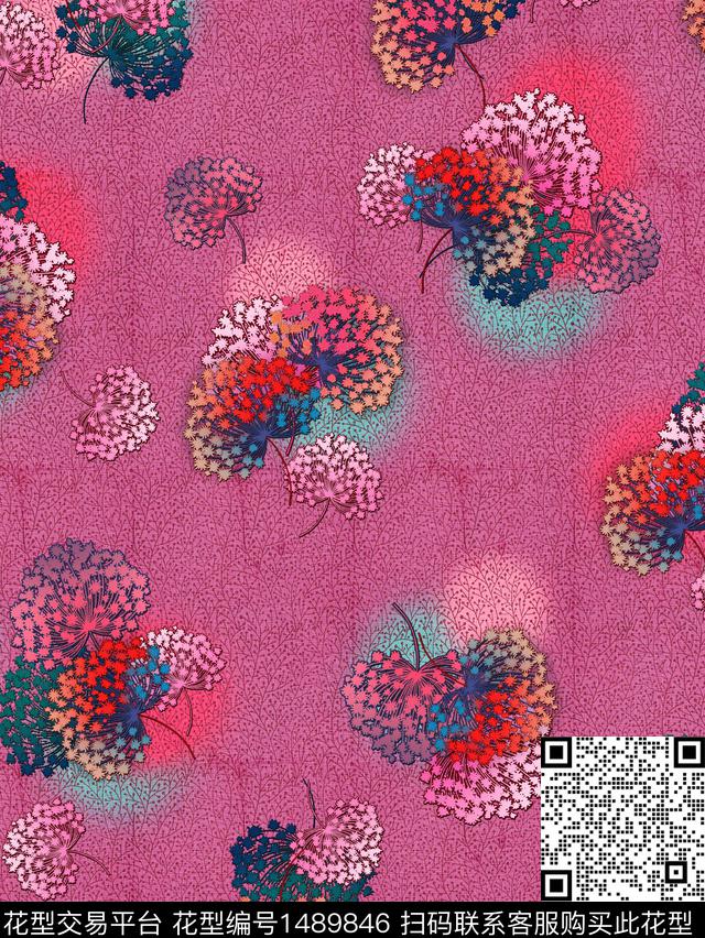 小清新花纹麻布花数码印花华亿平台下载（图片编号: 1489846） - 瓦栏（Walan）