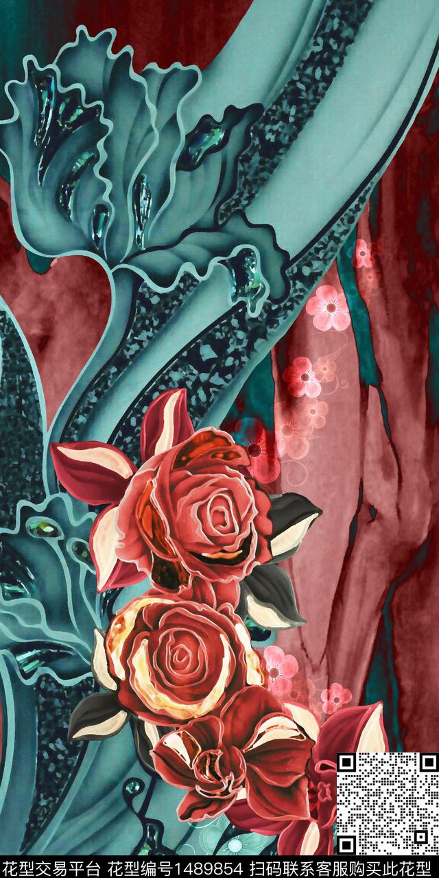 花卉手绘中老年数码印花华亿平台下载（图片编号: 1489854） - 瓦栏（Walan）