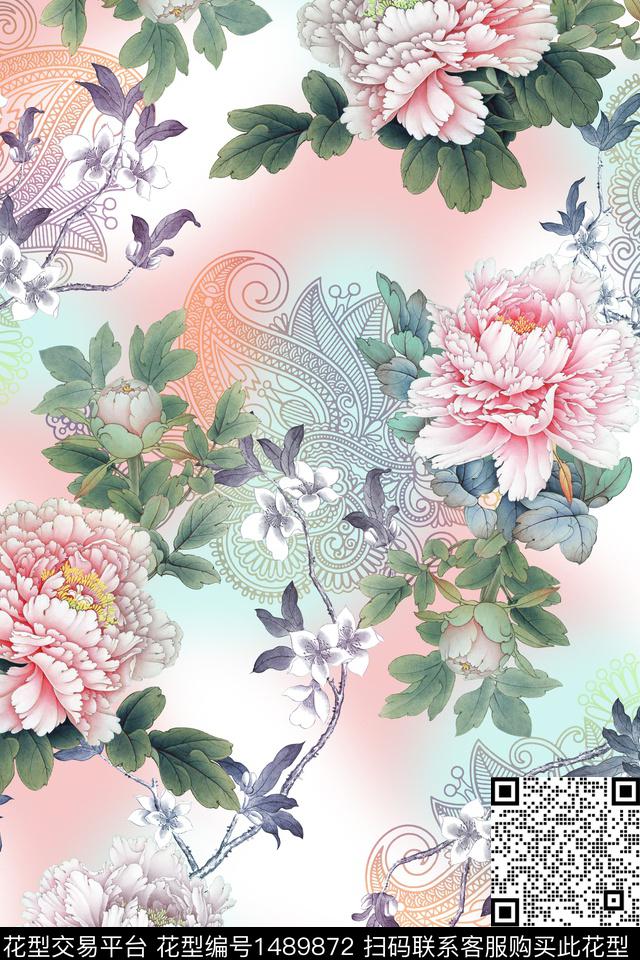 民族风花卉大牌风数码印花华亿平台下载（图片编号: 1489872） - 瓦栏（Walan）