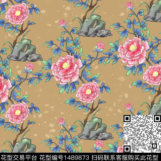 花卉香云纱旗袍数码印花华亿平台下载（图片编号: 1489873） - 瓦栏（Walan）