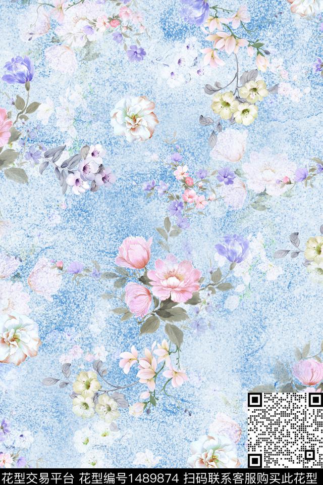 花卉大牌风年轻女性数码印花华亿平台下载（图片编号: 1489874） - 瓦栏（Walan）