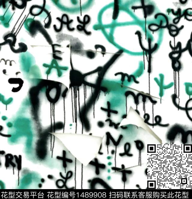 涂鸦字母笔触数码印花华亿平台下载（图片编号: 1489908） - 瓦栏（Walan）