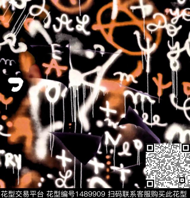 涂鸦字母笔触数码印花华亿平台下载（图片编号: 1489909） - 瓦栏（Walan）