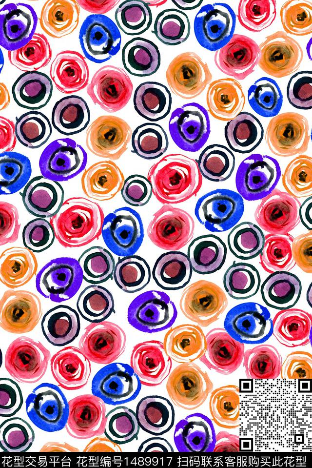 水彩手绘圆点休闲风数码印花华亿平台下载（图片编号: 1489917） - 瓦栏（Walan）