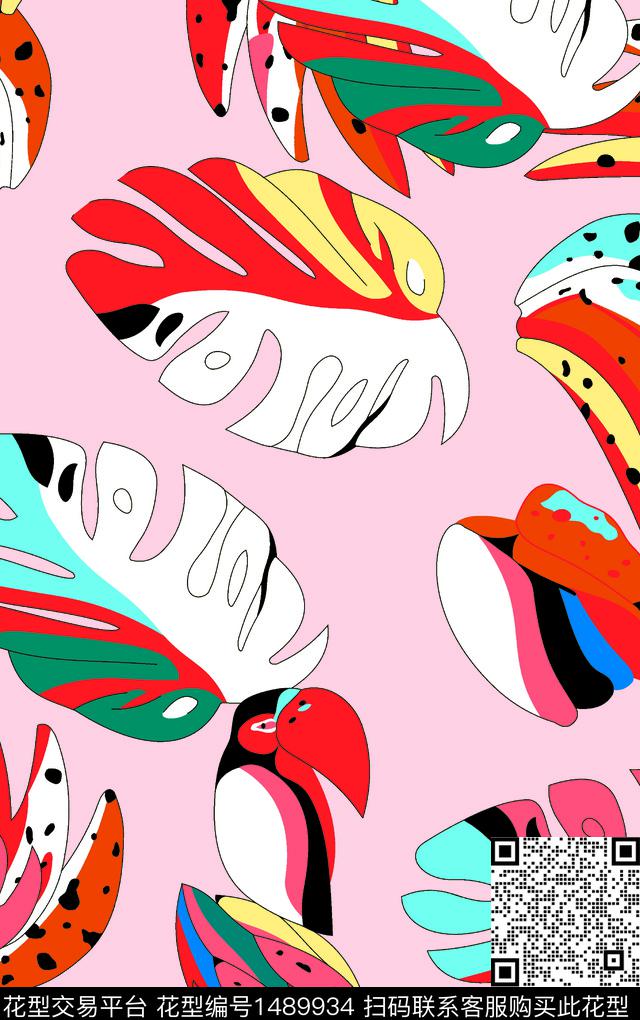 数码华亿平台绿植树叶几何数码印花华亿平台下载（图片编号: 1489934） - 瓦栏（Walan）