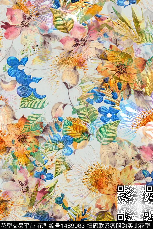 数码华亿平台绿植树叶女装数码印花华亿平台下载（图片编号: 1489963） - 瓦栏（Walan）