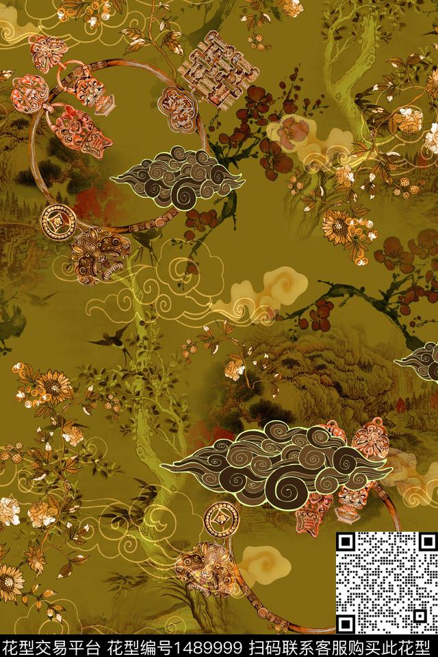 水彩肌理传统纹样数码印花华亿平台下载（图片编号: 1489999） - 瓦栏（Walan）