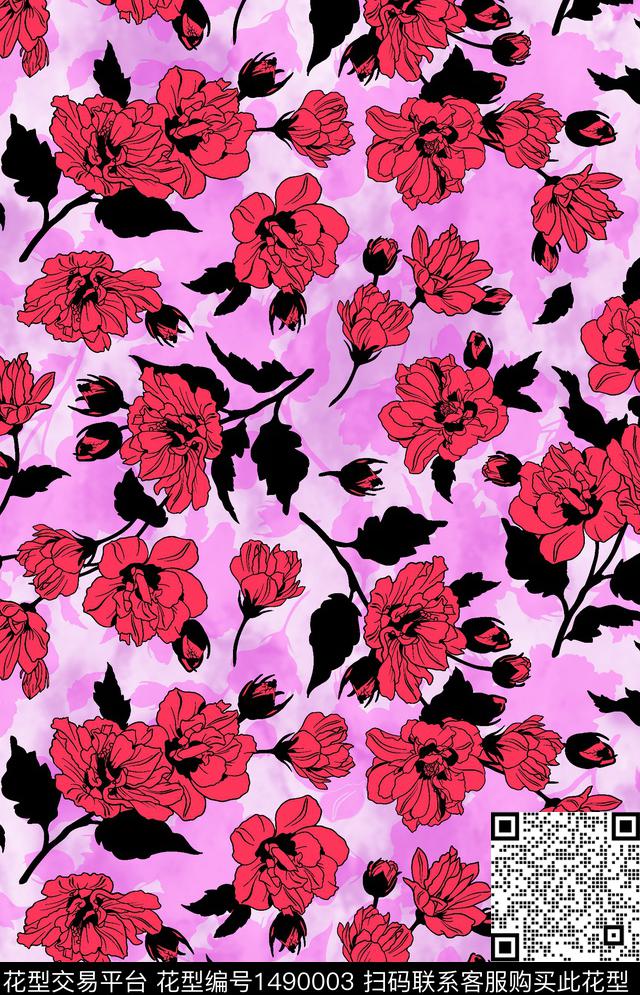 扎染华亿平台花卉手绘数码印花华亿平台下载（图片编号: 1490003） - 瓦栏（Walan）