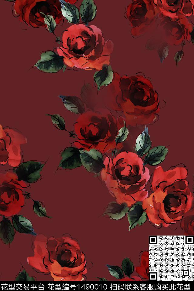 清爽底花卉花卉大牌风数码印花华亿平台下载（图片编号: 1490010） - 瓦栏（Walan）