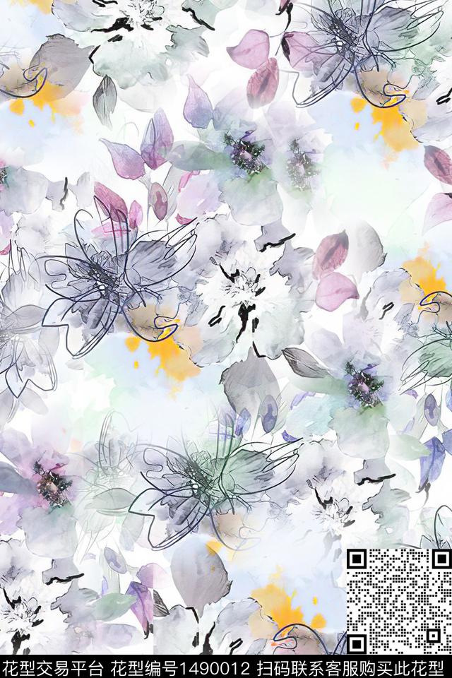 花卉小清新真丝数码印花华亿平台下载（图片编号: 1490012） - 瓦栏（Walan）