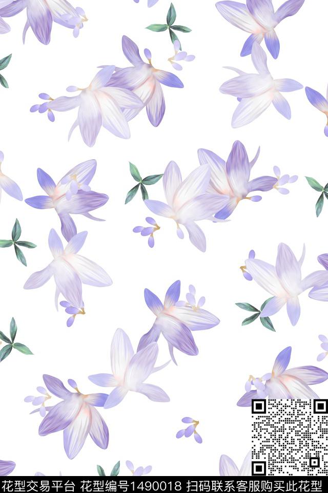 清爽底花卉花卉大牌风数码印花华亿平台下载（图片编号: 1490018） - 瓦栏（Walan）