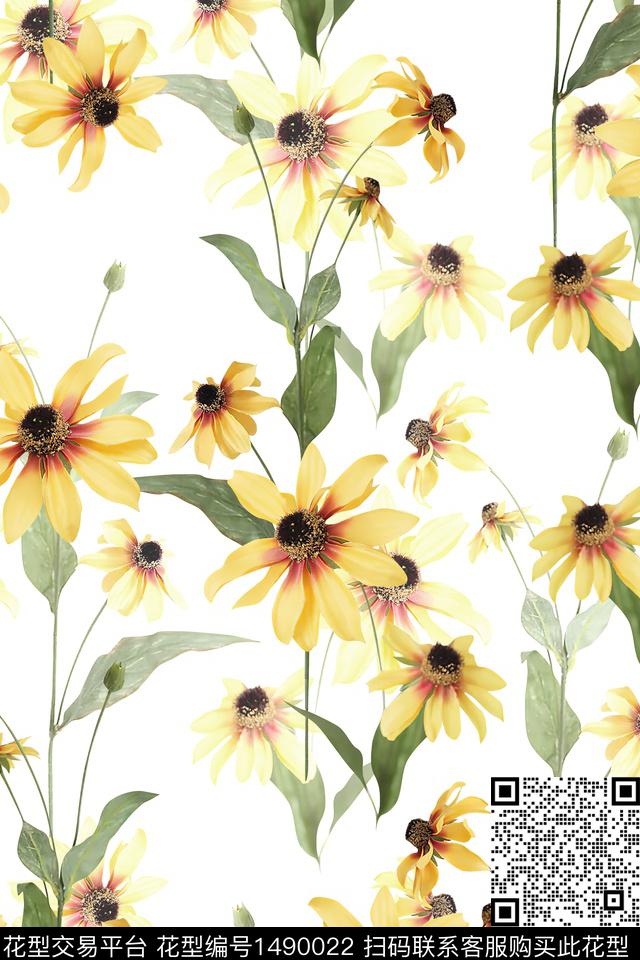 清爽底花卉花卉大牌风数码印花华亿平台下载（图片编号: 1490022） - 瓦栏（Walan）