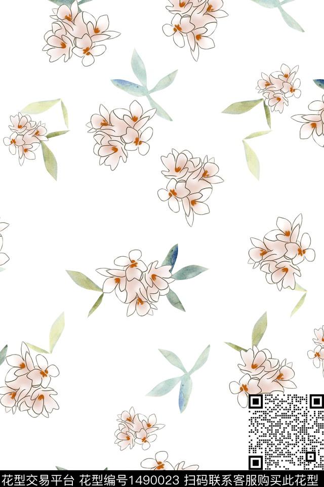 清爽底花卉花卉小清新数码印花华亿平台下载（图片编号: 1490023） - 瓦栏（Walan）