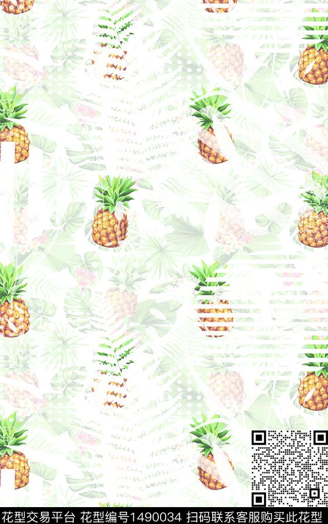 水彩绿植树叶炫彩数码印花华亿平台下载（图片编号: 1490034） - 瓦栏（Walan）