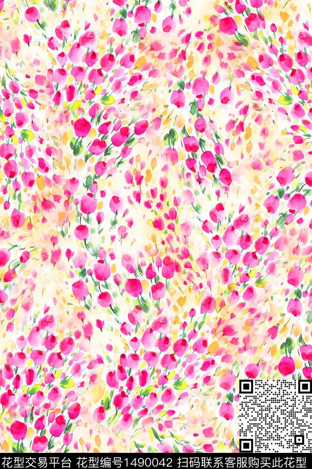 花卉大牌风抽象数码印花华亿平台下载（图片编号: 1490042） - 瓦栏（Walan）