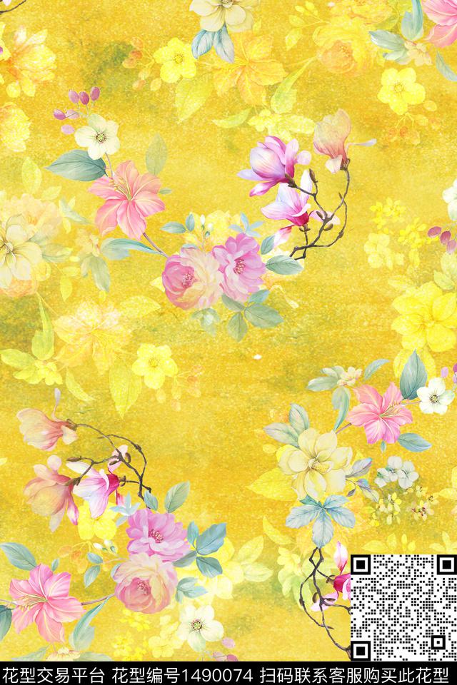 花卉大牌风年轻女性数码印花华亿平台下载（图片编号: 1490074） - 瓦栏（Walan）