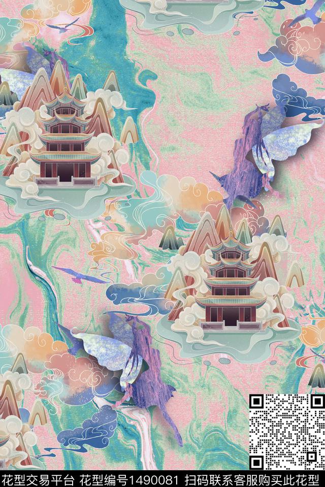 抽象中国风年轻女性数码印花华亿平台下载（图片编号: 1490081） - 瓦栏（Walan）