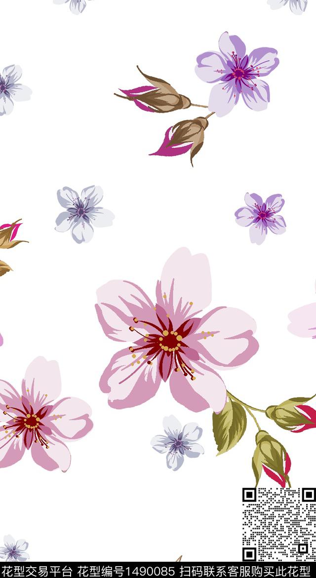 茉莉花花卉大牌风数码印花华亿平台下载（图片编号: 1490085） - 瓦栏（Walan）
