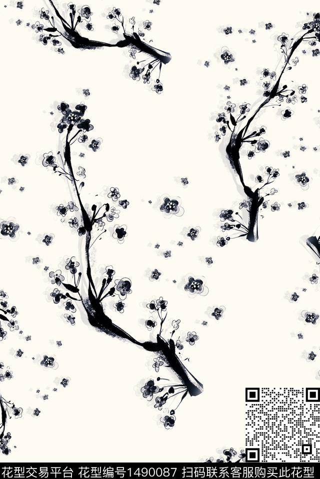 艺术水墨风黑白华亿平台数码印花华亿平台下载（图片编号: 1490087） - 瓦栏（Walan）