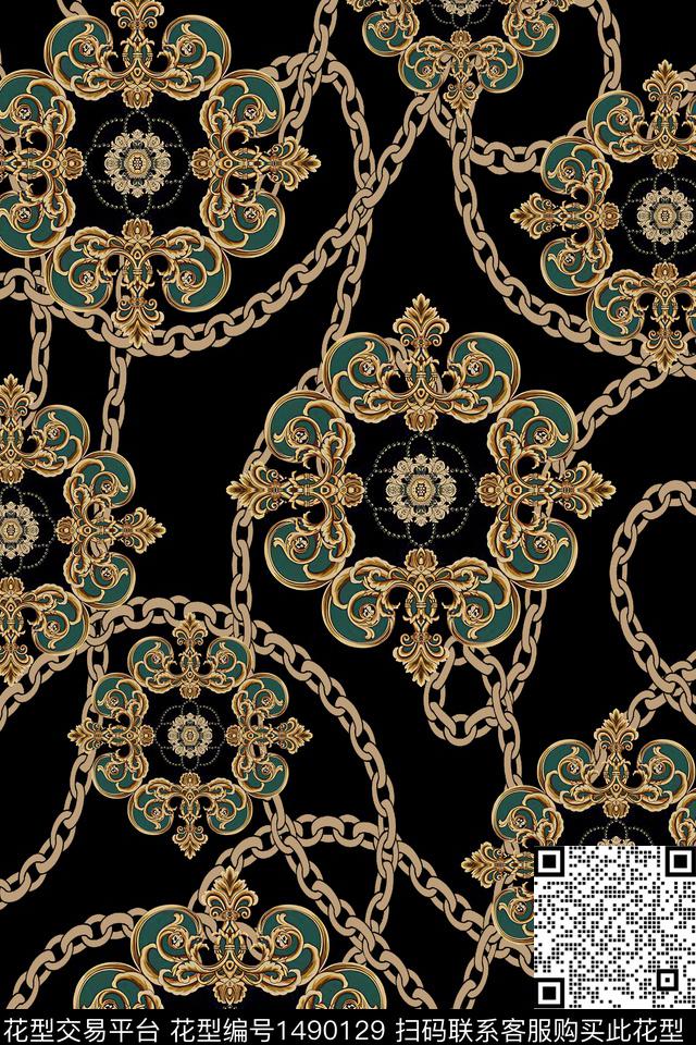 链条复古香云纱数码印花华亿平台下载（图片编号: 1490129） - 瓦栏（Walan）