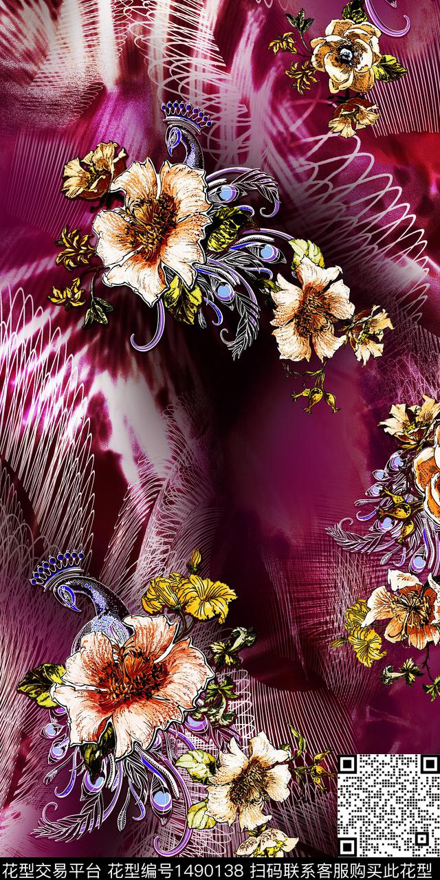 写意花卉抽象数码印花华亿平台下载（图片编号: 1490138） - 瓦栏（Walan）