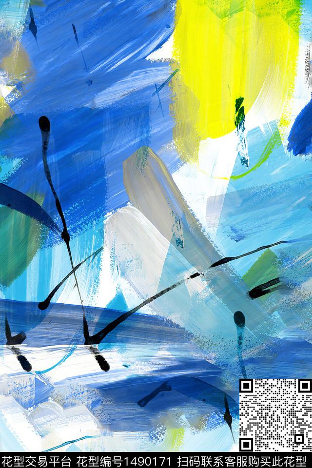 肌理抽象花卉扎染华亿平台数码印花华亿平台下载（图片编号: 1490171） - 瓦栏（Walan）