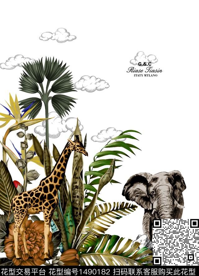 字母花朵花卉长颈鹿大象数码印花华亿平台下载（图片编号: 1490182） - 瓦栏（Walan）
