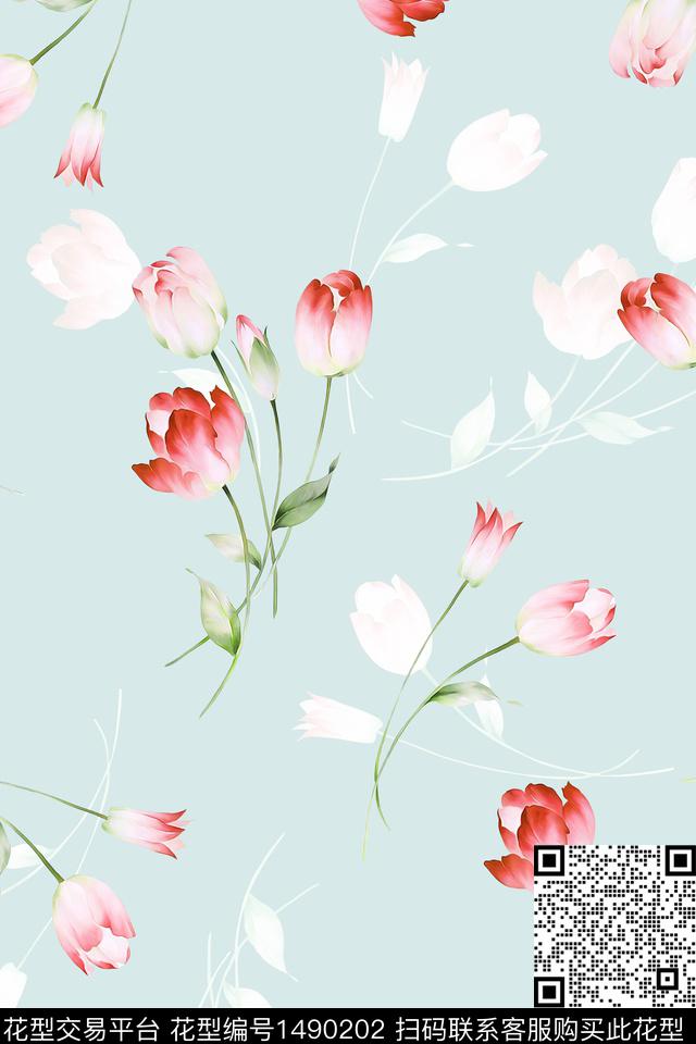 清爽底花卉花卉小清新数码印花华亿平台下载（图片编号: 1490202） - 瓦栏（Walan）