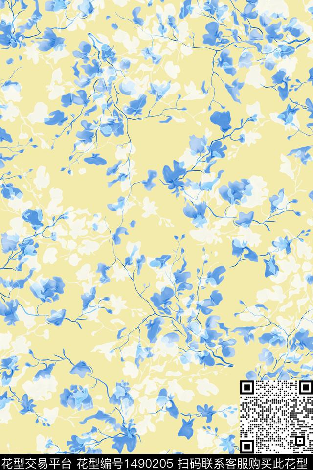 清爽底花卉花卉大牌风数码印花华亿平台下载（图片编号: 1490205） - 瓦栏（Walan）
