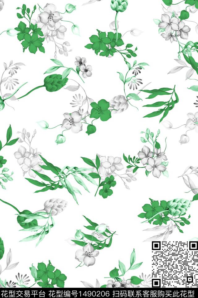 清爽底花卉花卉大牌风数码印花华亿平台下载（图片编号: 1490206） - 瓦栏（Walan）