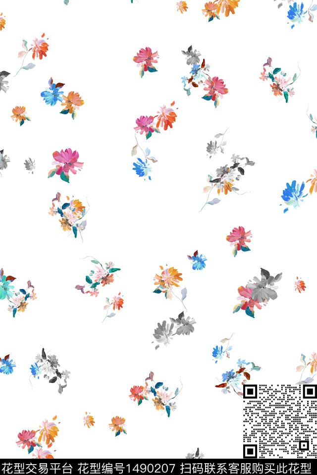 清爽底花卉花卉大牌风数码印花华亿平台下载（图片编号: 1490207） - 瓦栏（Walan）