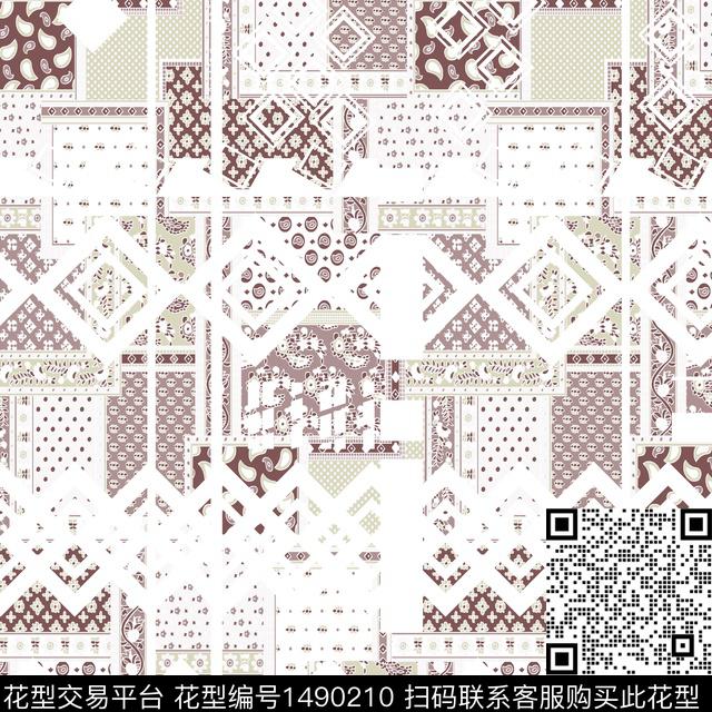 几何佩斯利抽象男装数码印花华亿平台下载（图片编号: 1490210） - 瓦栏（Walan）