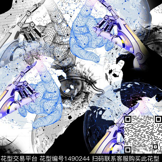 手抽象男装大牌风数码印花华亿平台下载（图片编号: 1490244） - 瓦栏（Walan）