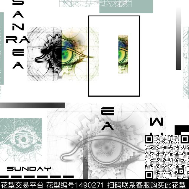 几何字母眼睛传统印花华亿平台下载（图片编号: 1490271） - 瓦栏（Walan）