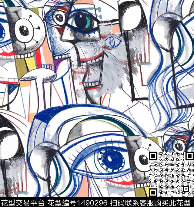 抽象男装趣味搞怪数码印花华亿平台下载（图片编号: 1490296） - 瓦栏（Walan）