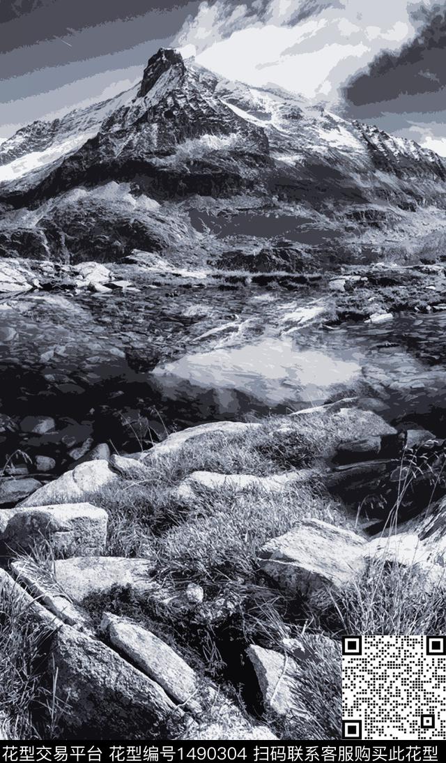 字母雪山男装满版花数码印花华亿平台下载（图片编号: 1490304） - 瓦栏（Walan）