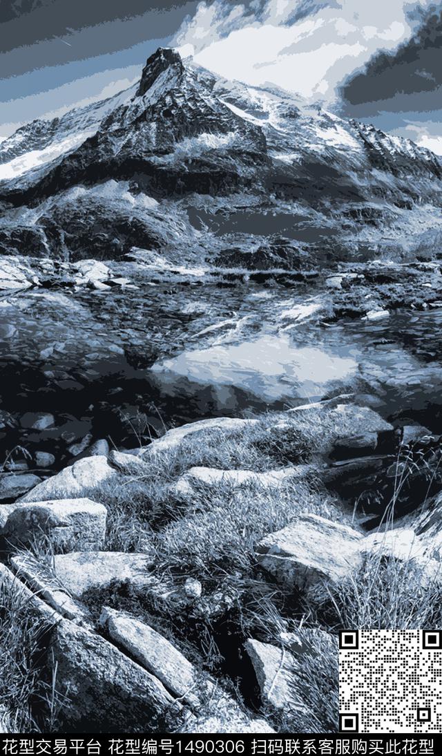 字母羽绒服雪山数码印花华亿平台下载（图片编号: 1490306） - 瓦栏（Walan）