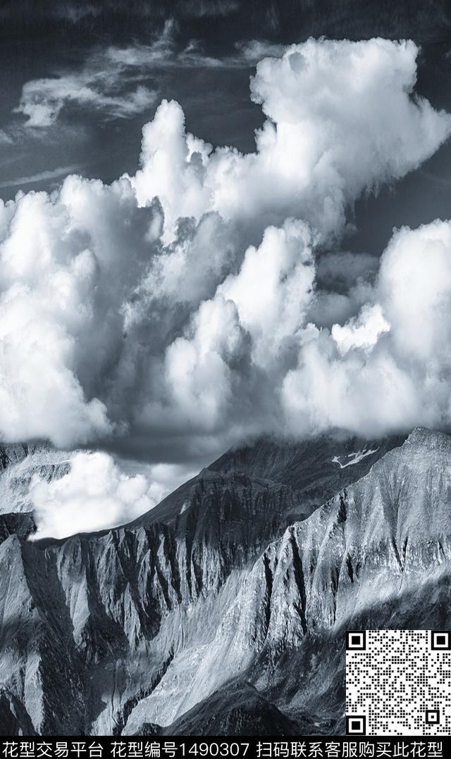 字母雪山男装定位花数码印花华亿平台下载（图片编号: 1490307） - 瓦栏（Walan）