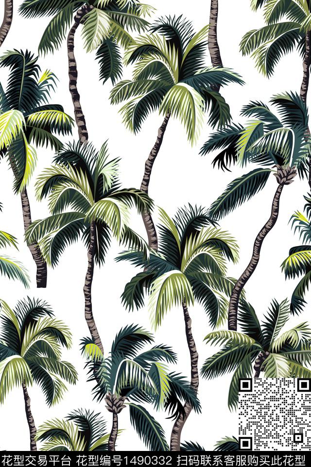 绿植树叶棕榈树植物数码印花华亿平台下载（图片编号: 1490332） - 瓦栏（Walan）