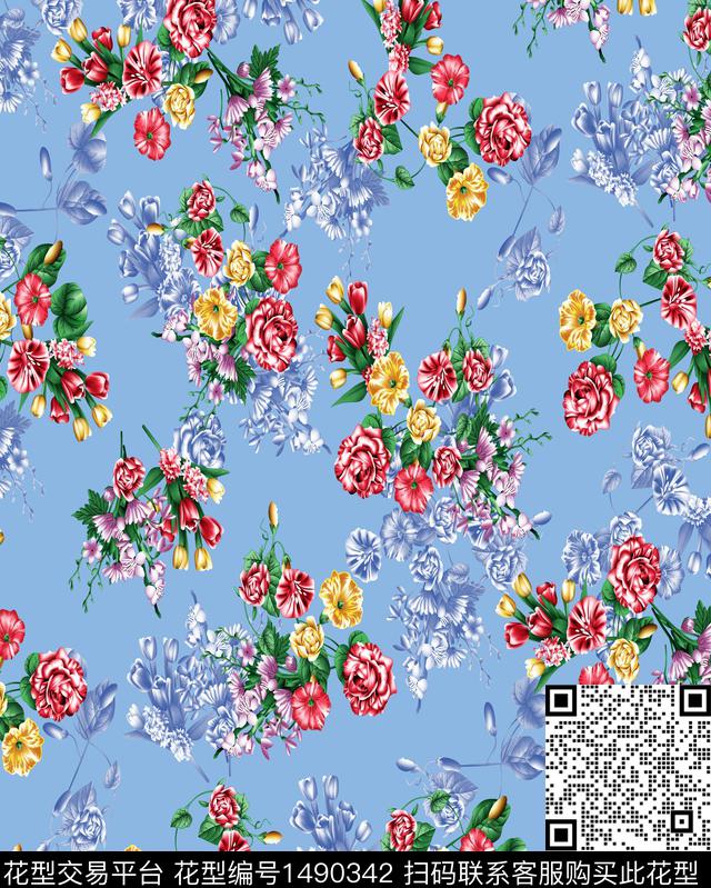 绿植树叶花卉大牌风数码印花华亿平台下载（图片编号: 1490342） - 瓦栏（Walan）