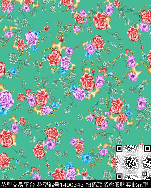 绿植树叶花卉大牌风数码印花华亿平台下载（图片编号: 1490343） - 瓦栏（Walan）