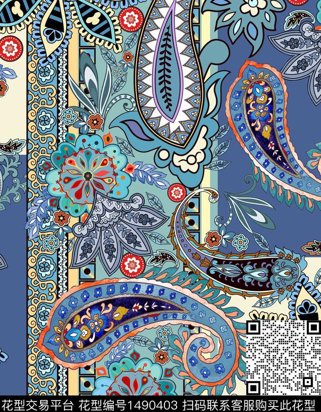 格子佩斯利民族风传统印花华亿平台下载（图片编号: 1490403） - 瓦栏（Walan）